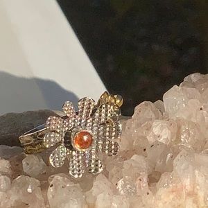 SUNSTONE TWO TONE 925 STERLING SILVER RING, SIZE 8